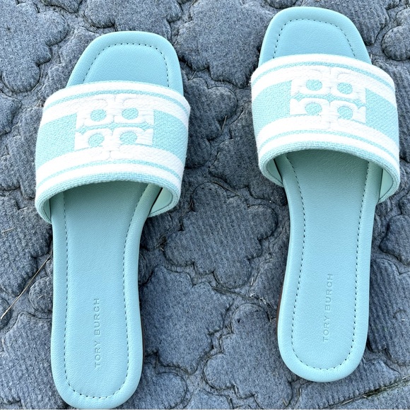 TORY BURCH DOUBLE T JACQUARD SLIDE SANDALS - Picture 5 of 5